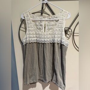 J. Crew Lace Yoke Tank Top - Cream & Gray Green Size L Coastal Cowgirl Boho